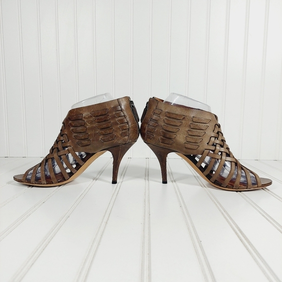 Givenchy, Woven Lattice Leather Braided Cage Ankle Bootie Sandal C803